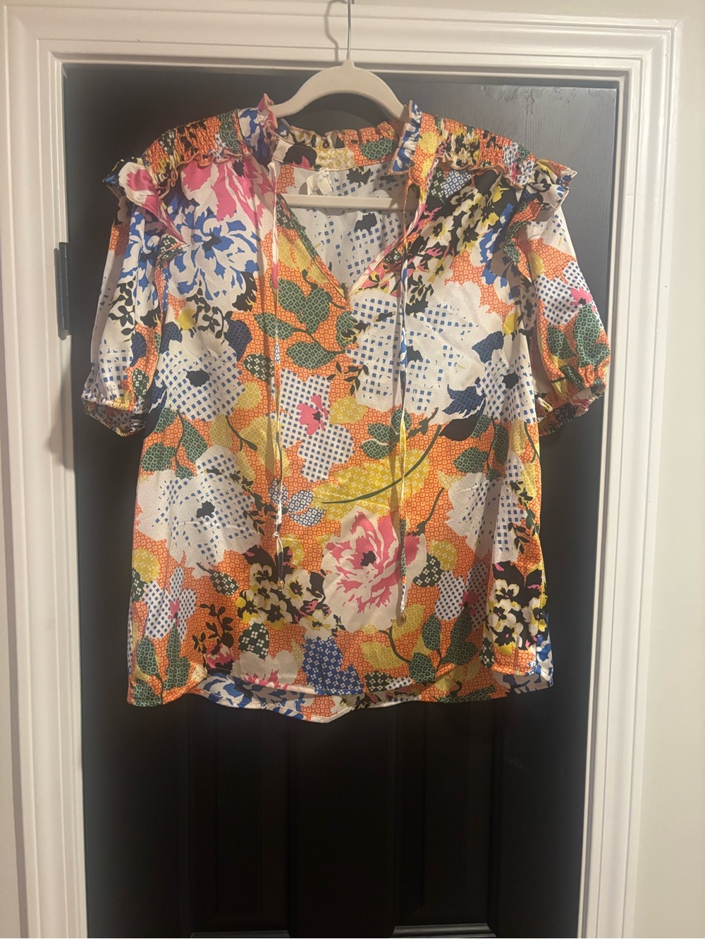 Colorful Floral Puff Sleeve Blouse - Multicolor